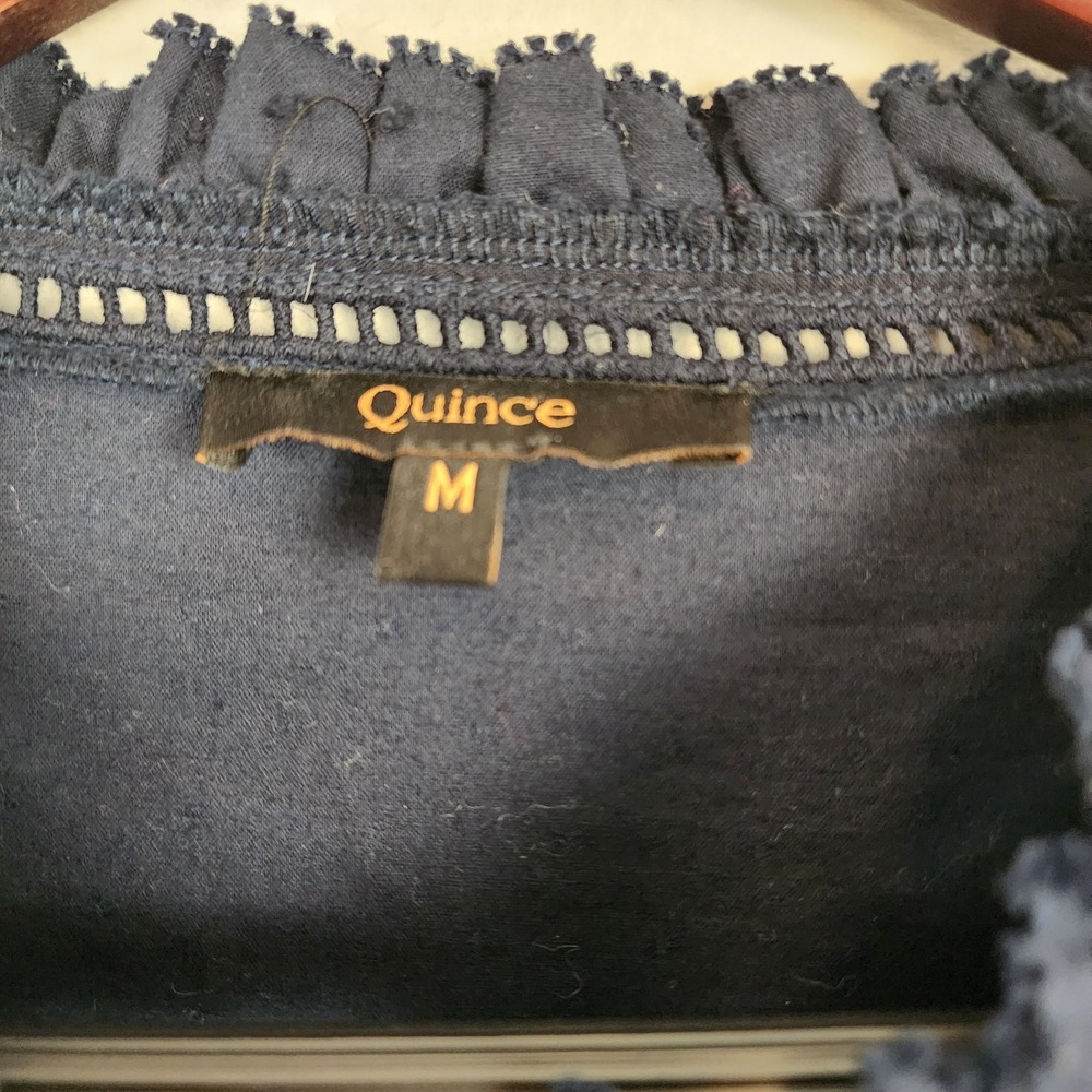 Quince Navy Blue Ruffled Button-Front Blouse - Picture 5 of 7